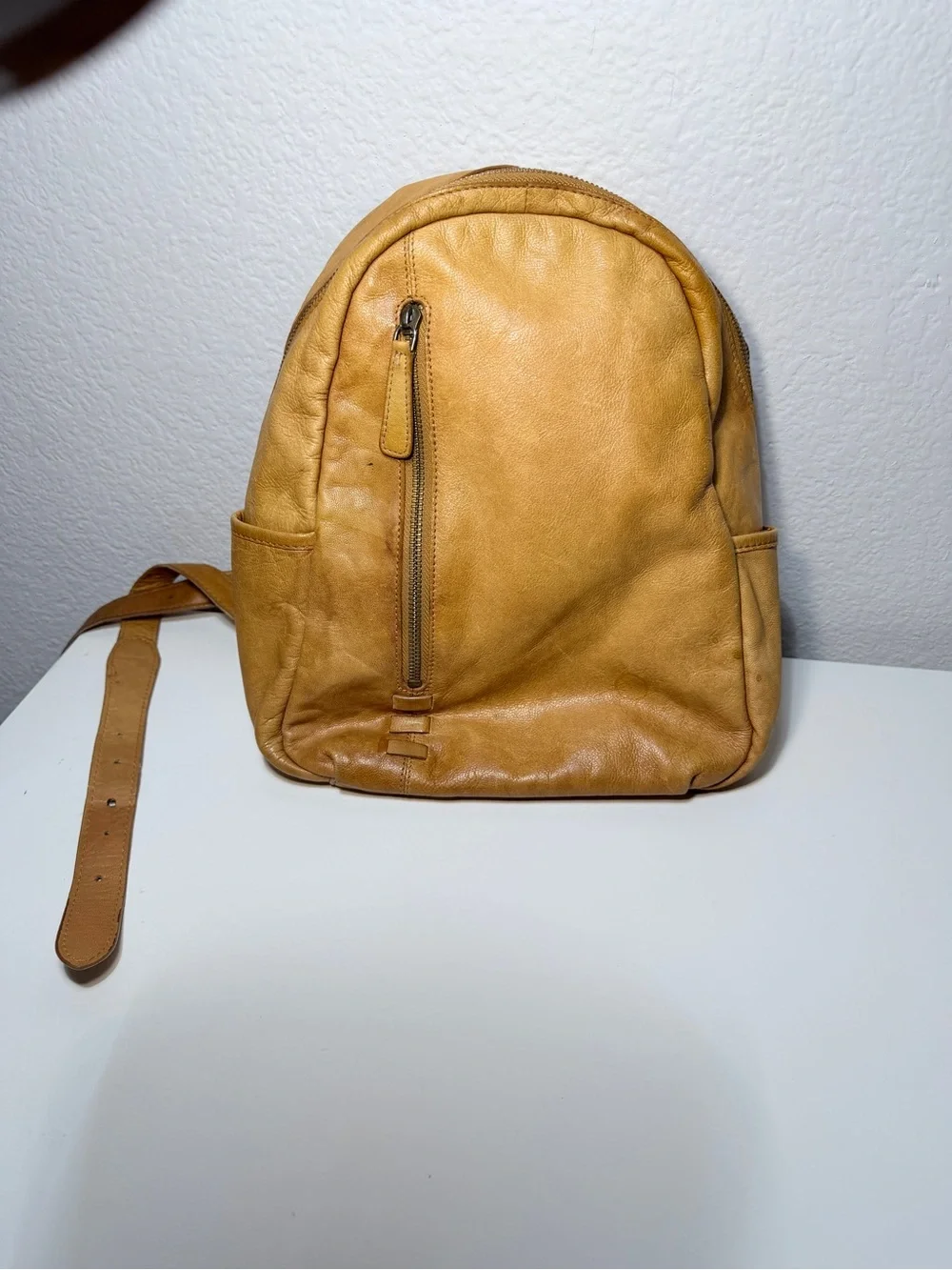 Mustard Yellow Leather Mini Backpack